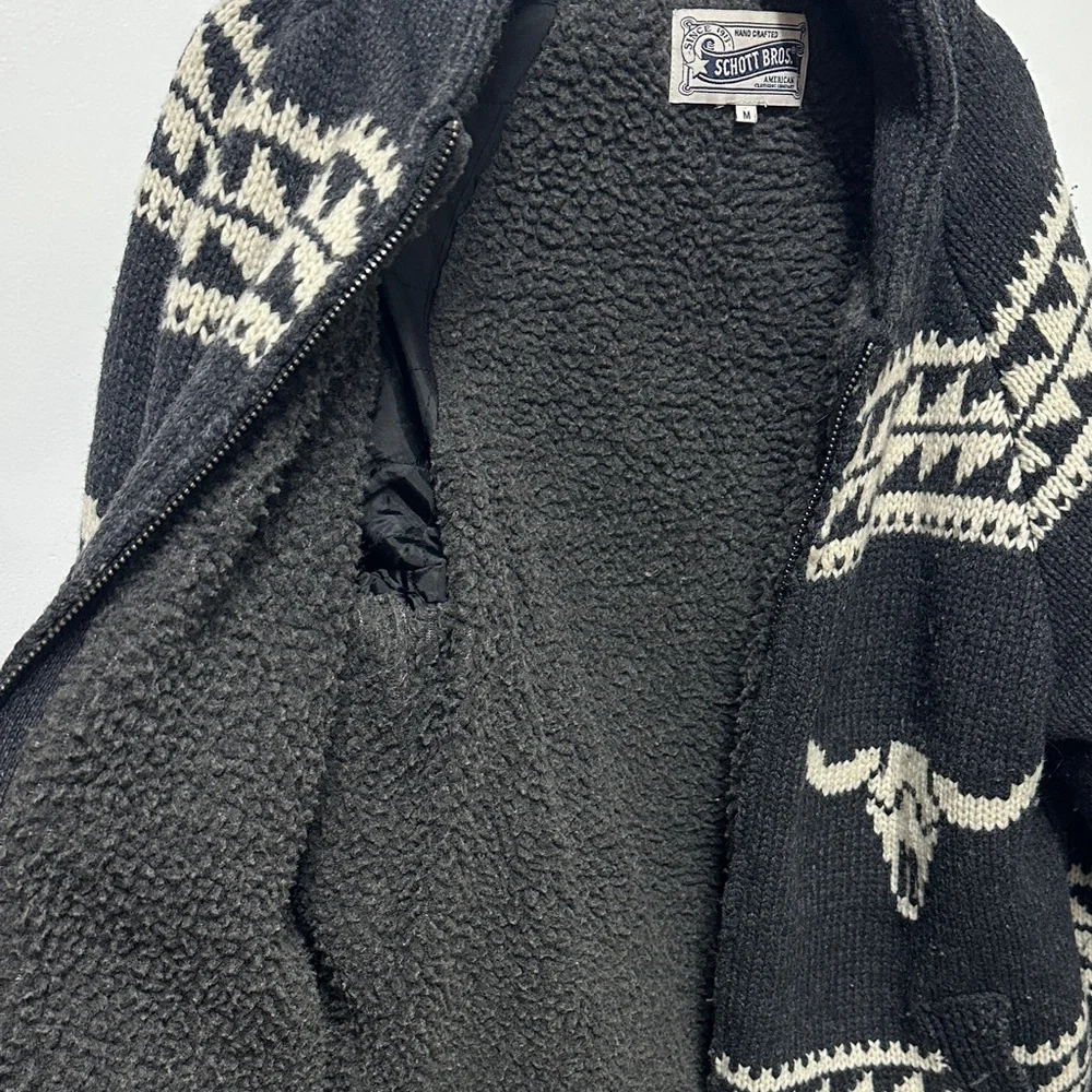 Schott NYC Gray Bull Skull Zip-Up Sweater Sz M - Picture 2 of 3